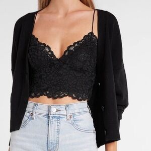 Express Black Cropped Lace Trim Cami Tank Top M